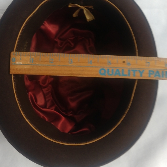 Vintage Dobbs Fifth Avenue Wool Brown Bowtie Feather Fedora Hat w/ Box - Picture 8 of 15